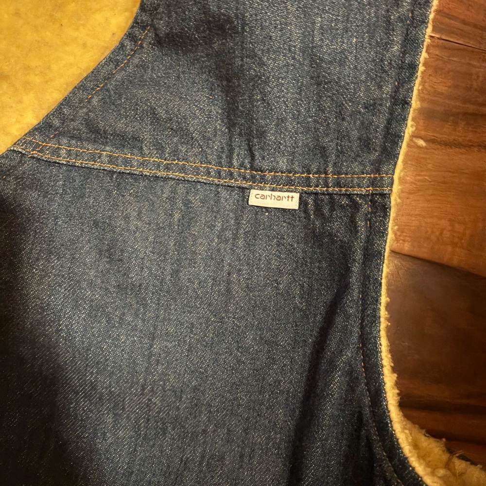 Vintage Carhartt Denim Sherpa Lined Vest USA Made Workwear Western XL Tall - Picture 3 of 10